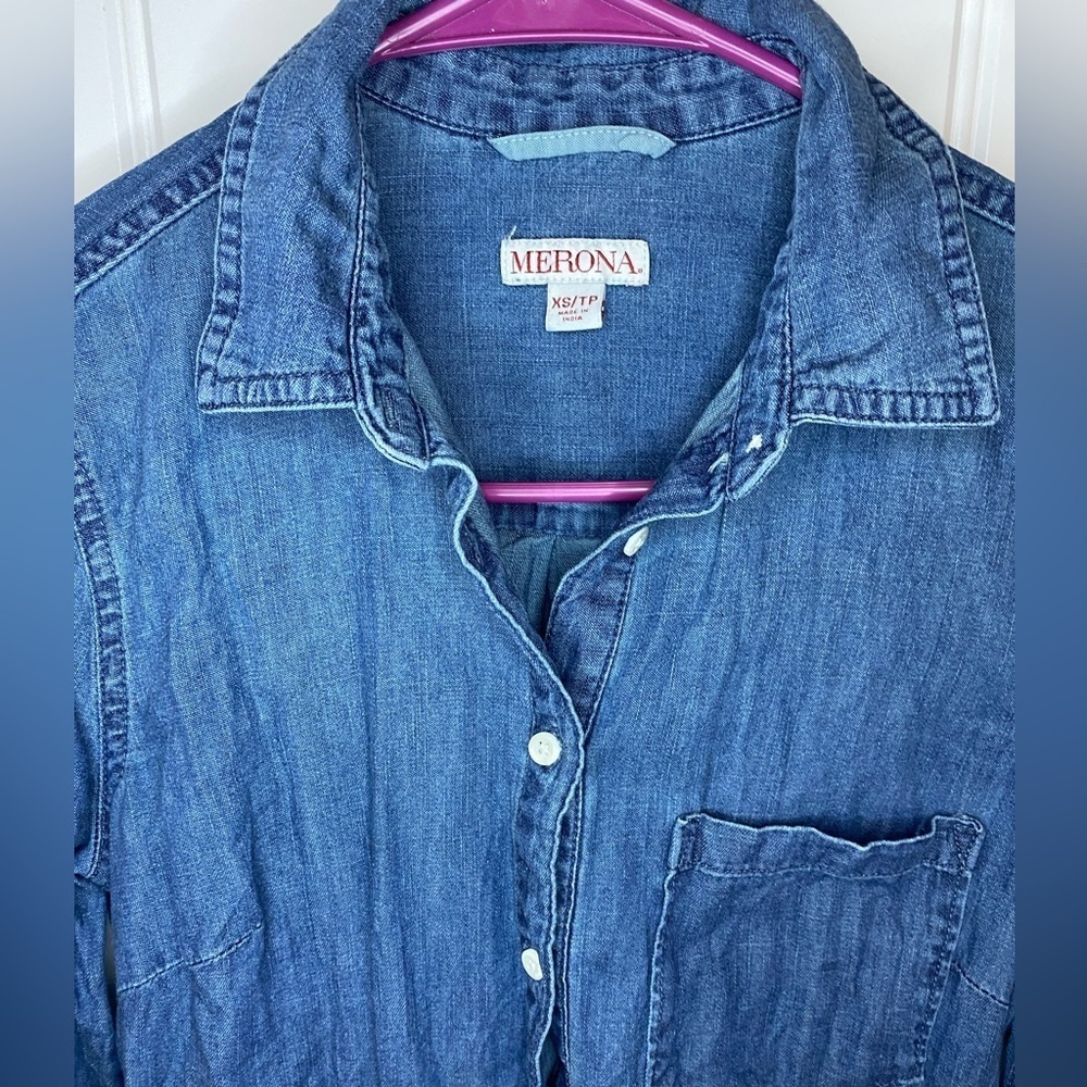 Merona Denim 3/4 sleeve oversized top - Picture 5 of 7